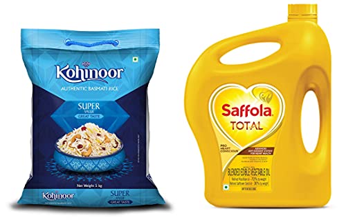 Image of Kohinoor Super Value Authentic Basmati Rice, 5 Kg Pack and Saffola Total Edible Oil 5 Ltr
