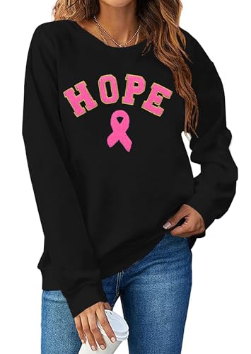 Breast Cancer Sweatshirt Women: Pink Ribbon Pullover Breast Cancer Awareness Hoodie Cancer Fighter Long Sleeve Tops