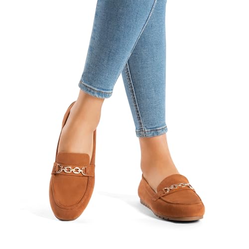 DREAM PAIRS Loafers for Women Casual Comfortable Slip On Flat Lightweight Leisure Work Shoe Comfort Walking Shoes,Size 5.5,Brown-Suede,DWUMSP2501