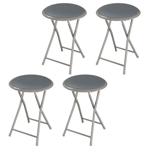 Image of Lavish Home Portable Folding Stool with Backless Seat Set of 4, Gray, 18 inch | Compact Counter Bar Stools with 225lb Capacity, Collapsible Stools for Kitchen, Dorm, RV, Camping, Rec Room or Extra Seating