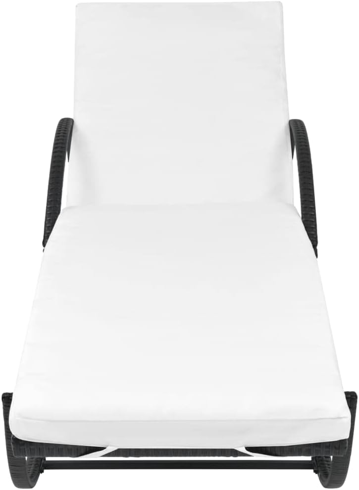 Sun Lounger with Cushion & Table,Outdoor Lounge Chairs,Garden Sunlounger,Beach Lounge Chair,Sunbathing Recliner,Sun Lounge Bed,Beach Chairs,for Beach,Patio,Backyard, Poly Rattan Black