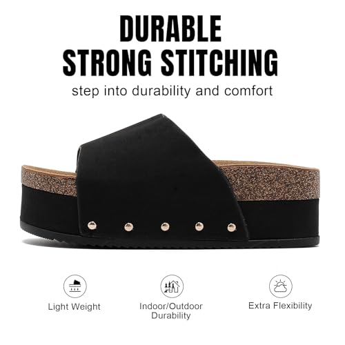 Suede Platform Sandals Women, Cork Footbed Espadrille Wedge Lady, Open Toe Chunky Mules, Summer Beach Slip On Shoes, Casual Comfort Slippers, Outdoor Footwear Slides2