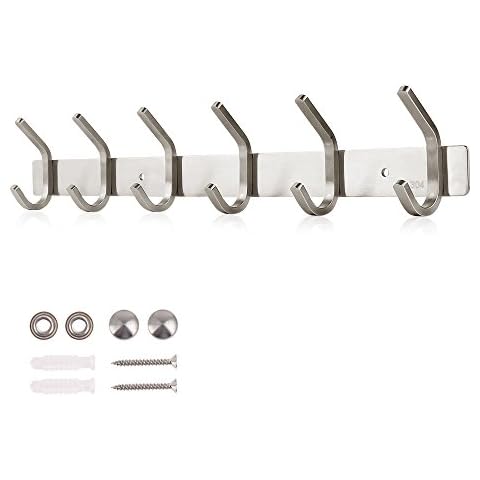 Dripex Coat Hook Rack Wall Mounted 304 Stainless Steel Hanger Heavy Duty Clothes Hat Holder (6 Hooks) Cover