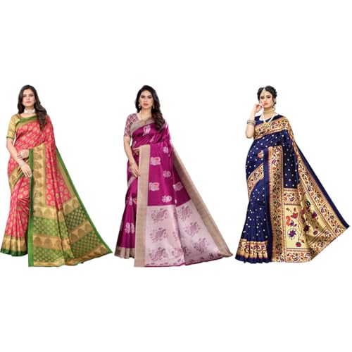 Image of Yashika Women's Sarees Women's Combo Art Silk Printed Saree With Unstitched Blouse Piece |saree for Women | saree combo | New Sari | Saree Pack Of 3