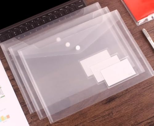 AZIEBAY 名刺ホルダー付き透明A4プラスチックスナップファイルバッグ50枚、ラベルスタイル学生科目テスト用紙情報バッグ