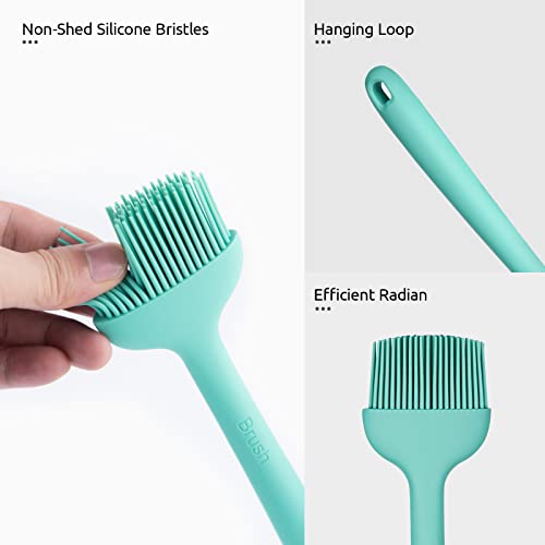 Image of Angled Large Silicone Basting Brush, U-Taste 600ºF Heat Resistant 9.8 inch Kitchen Pastry Cooking Baking Food Rubber Head-Up Baster Brush for Oil Sauce BBQ Butter Grill Meat Egg Bread (Aqua Sky)