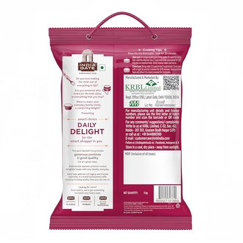 Image of India Gate Daily Delight Pure Basmati Rice 5kg | Raw and Aged Broken Rice