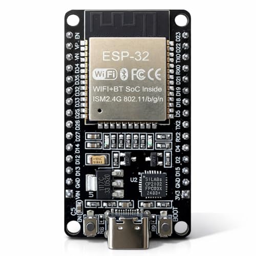 Image of (1) ESP32-WROOM-32 Development Board, WiFi and Bluetooth Microcontroller Module, 30 GPIO Pins, USB-C Interface, CP2102 Converter for IoT and Robotics Projects