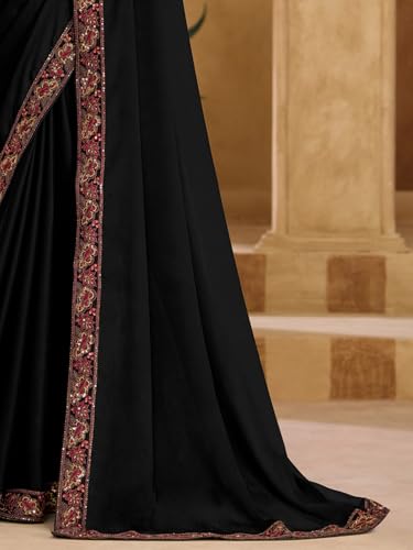Image of AKHILAM Women's Satin Sequence Embroidery Saree With Unstitched Blouse Piece(SNDLWOD1601 TFH Parent)