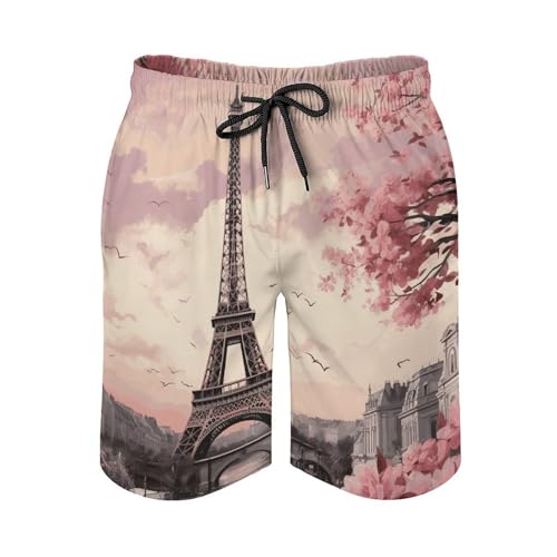 Mens Shorts Romantic Paris Tower Men Swim Trunks Quick-Dry Beach Shorts with Drawstring Pocket Bathing Suit3