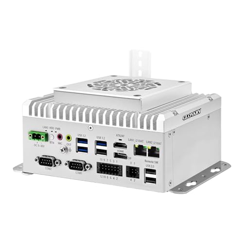 Glovary Mini PC Industrial i7 1255U (10C12T, up to 4.7GHz), 2 x i210AT LAN Industrial Computer, 16GB RAM 512GB SSD, 2 x RS232/485 COM, GPIO, 4K HD+DP, 35mm DIN Carril Ordenador, 9-36V Auto Power On