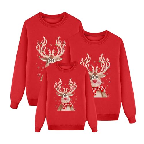 Ugly Christmas Sweater Family Set Long Sleeve Elk Deer Print Sweater Tops Graphic O-Neck Holiday Pullover for Adult