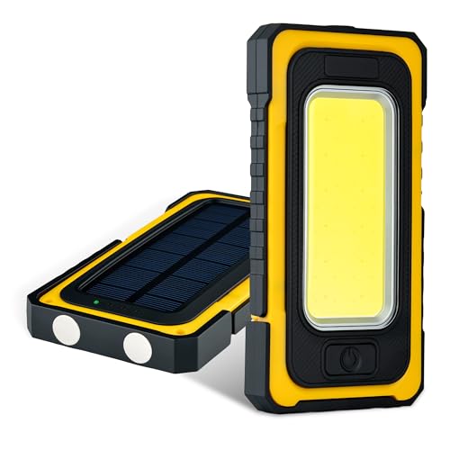 Wigearss Lámpara LED Solar Recargable, Linterna de Mano con Base Magnética y Gancho, Luz de Trabajo Portátil Recargable, Linterna COB para Reparación, Garaje y Camping
