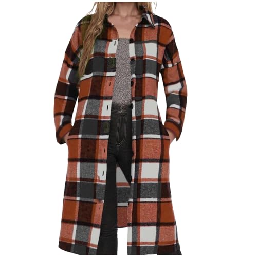 Manteau long à capuche à carreaux écossais et boutons pour femme