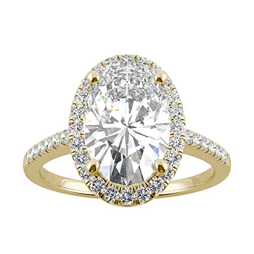 Charles & Colvard Created Moissanite 12x8mm Oval Cut Elongated Engagement Ring for Women | 4.75 cttw DEW | Lab Grown | Solid 14K Yellow Gold