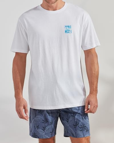 CARIBBEAN JOE Men's Sleep Set, Tropical Fronds Shorts and Blue Crew Neck T-Shirt Pajamas, Lightweight Novelty Pjs3