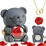 DWcouple Oso Rosa Preservada con Collar de Corazón, Osito Rosa Eterna Rojo, Regalo San Valentin Mujer, Regalo Mujer Cumpleaños Mama, Aniversario, Originales Oso con Flor Eterna (Gris)