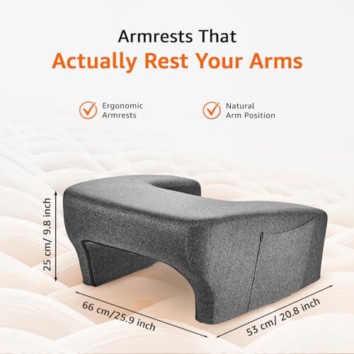 Image of amazon basics Gaming Lap Pillow | Lap Desk with Armrest Design | Side Pocket | Washable Velvet Cover | for Bed, Sofa & Floor | Grey