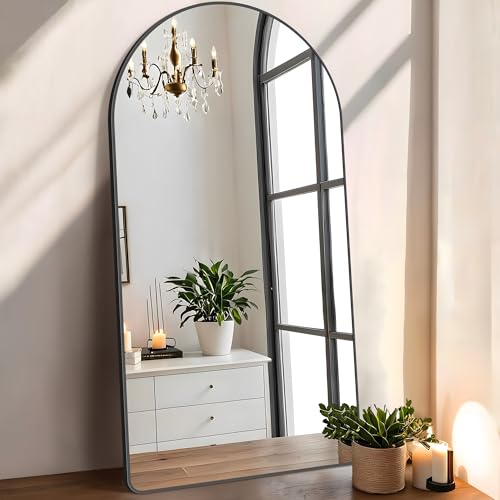 Image of FORBATH Arched Mirror 24x48 Inch, Black Arched Mirror Wall Mounted Modern Black Aluminum Frame Decor Large for Dresser Bedroom Living Room Entryway, Hanging or Leaning Against Wall