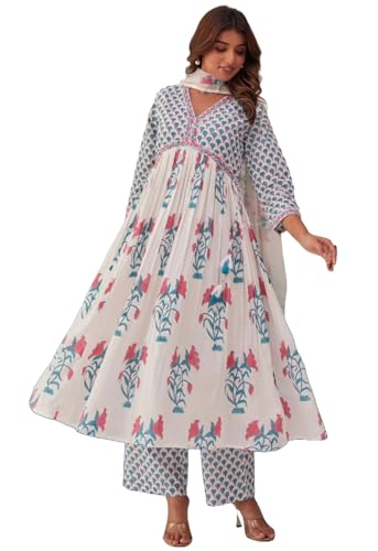 Image of ANNI Designer Women's Rayon Blend Printed Anarkali Kurta with Pant & Dupatta
