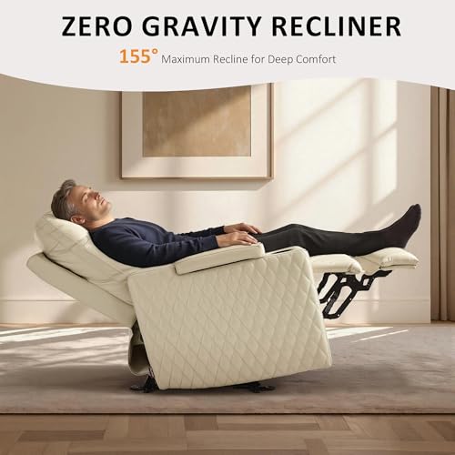 Image of MCombo Oversized Power Recliner Chair with Adjustable Headrest & LED Light for Adults, Zero Gravity Recliner with USB & Type C Ports, Cup Holders for Living Room & Home Theater, Faux Leather HTS401