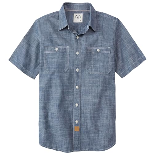 Dubinik® Mens Short Sleeve Button Down Casual Cotton Regular Fit Lightweight Pocket Chambray Work Shirts