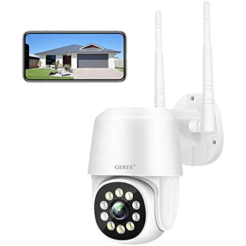CCTV Camera Outdoor Security Cameras Wifi Wireless IP home Surveillance Cameras HD 1080P with Color Night Vision Motion Detection IP66 Waterproof Auto Tracking Two-way Audio GEREE Cover