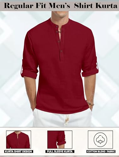 Image of Zombom Men's Kurta || Chinese Collar Long Sleeves || Straight Hip Length Kurtas || Short Kurta for Men || for Festival || Function || Occasion Wear Fancy Kurta for || Best Gifts for Men's