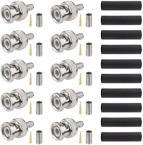 MOOKEERF BNC Male Crimp Connector, BNC Q9 Male Plug Crimp Connector for RG8X LMR240 4D-FB RG8 Mini Coax Cable (Pack of 10)
