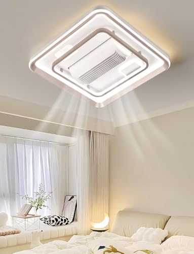 Image of Smart Luxury Bladeless Ceiling Fan with LED Light, Remote Control, Flush Mount Modern Chandelier Ceiling Fan for Living Room, Bedroom, Hall, Hotel, Restaurant & Indoor Spaces