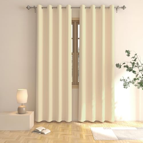 Beige Curtains 80 inches Long Room Darkening Window Curtain Panels Living Room Divider Patio Doorway Sliding Glass Door Grommet Top Thermal Insulated Drapes Bedroom Kitchen Basement 2 Panels 52"x80"