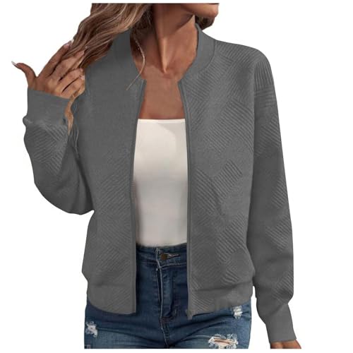 TANGNADE Full Zip Bomber Jacket Soft Long Sleeve Zip Up Coat without Hood Lightweight Dressy Casual Cute Jackets