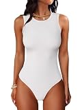 ANRABESS Bodysuits for Women Summer Ribbed Knit Sleeveless Tank Tops Sexy Slim Fitted Bodysuit Top 2026 Trendy Outfits White Small