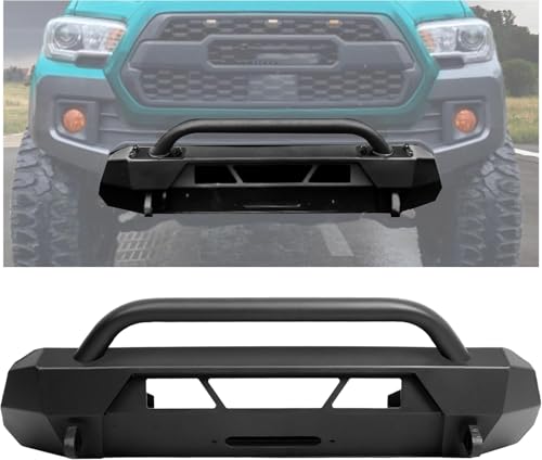 KUAFU Front Winch Bumper Compatible with 2016-2023 Toyota Tacoma Guard Bull Bar W/Winch Mount 4x4 Front Bumper Split Type Brush GuardFront Bumper Grill Grille Guard Protector Brush Push Bar Steel