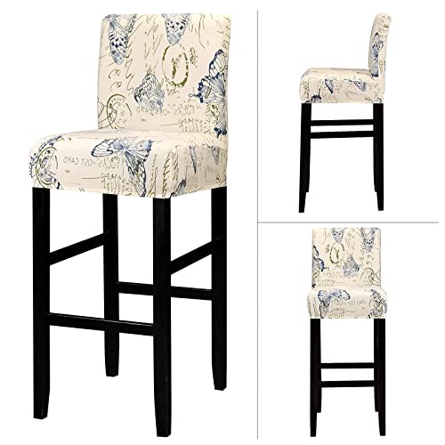 Image of Lellen Bar Stool Covers Set of 4- Jacquard Bar Stool Chair Cover with Backs,Barstool Covers Slipcovers,Stretch Barstool Seat Covers,Chair Protector Covers for Kitchen Dining Room Counter Island