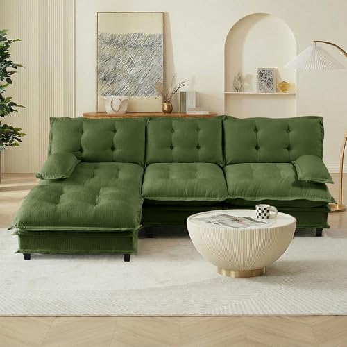 Image of 108 inch Sectional Sleeper Sofa with Ottoman, L Shaped Modular Deep Seat Couches for Living Room Apartment, Flexible Module Combination Cloud Sofa with Spring Support, Easy Assembly, Dark Green