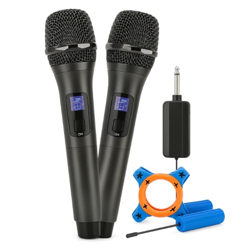 Kit 2 Microfones Sem Fio UHF Karaoke, Microfone Dinamico, Microfone de Mão para Festas, Igreja, Eventos, Aulas, Palestras, Desempenho, Entretenimento Familiar Linha Super Premium