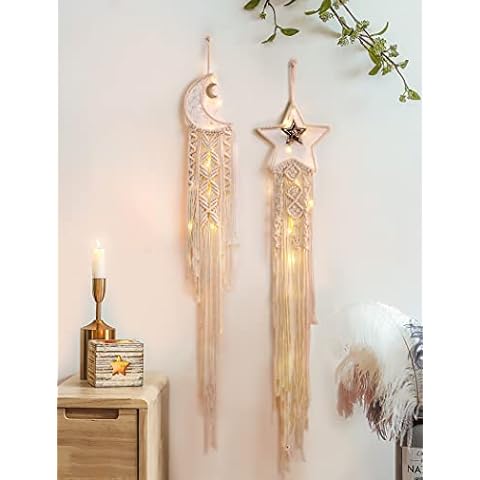 Nice Dream Star Moon Dream Catchers with LED Light, Macrame Dream Catcher, Handmade Traditional Wall Hanging Decor Home Decoration Ornament Craft Gift Cover