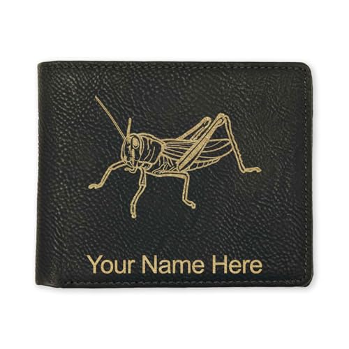 LaserGram Faux Leather Bi-Fold Wallet, Grasshopper, Personalized Engraving Included (Black with Gold)