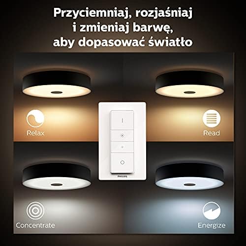 Philips Hue Fair White Ambiance Smart Ceiling Light LED with Bluetooth, Black and Dimmer Switch. Works with Alexa, Google Assistant and Apple HomeKit.