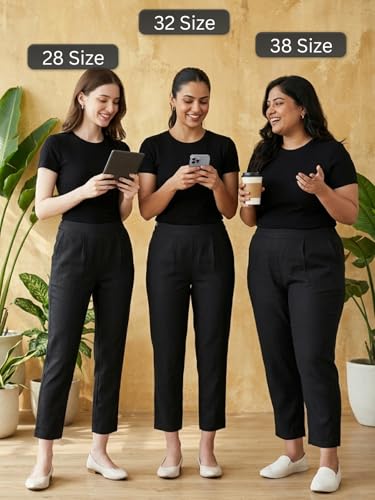 Image of Leriya Fashion Linen Loose Pants for Woman |Linen Trouser for Women | Ankle Length Straight Pant Women | Ladies Loose Pants Woman with Elastic Closure |High Waist Formal Office Trousers