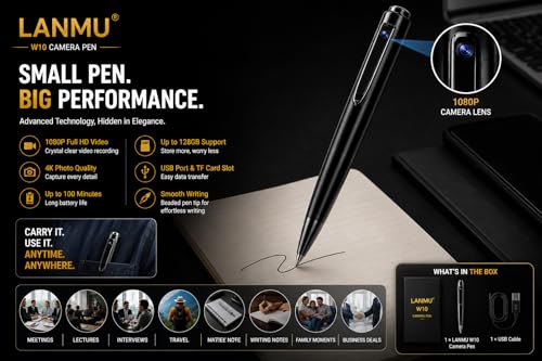 Image of LANMU 2026 Upgraded 1080P Pen Body Camera, Mini Hidden Security Camera with Audio & Video Recording, Motion Detection, Long Battery Backup, Supports Micro SD Card, Indoor Outdoor Surveillance Camera