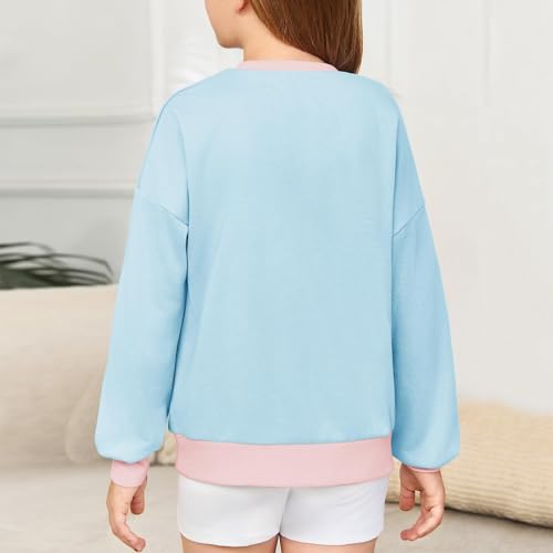 Kids Girls Thermal Pullovers Sweatshirts Long Sleeve Crew Neck Contrast Color Shirts Fall Fashion Warmth Thickened Tops3