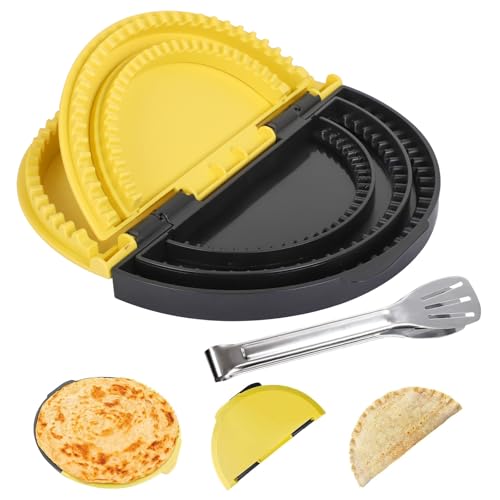 3-in-1 Tortilla Sealer - Tacos Tortilla Crimper Maker with Tongs, Removable & Adjustable 6"-8''-10" Crust, Handheld Quesadilla Crimper for Burritos, Sandwich, Pasties, Dumplings, BPA-Free