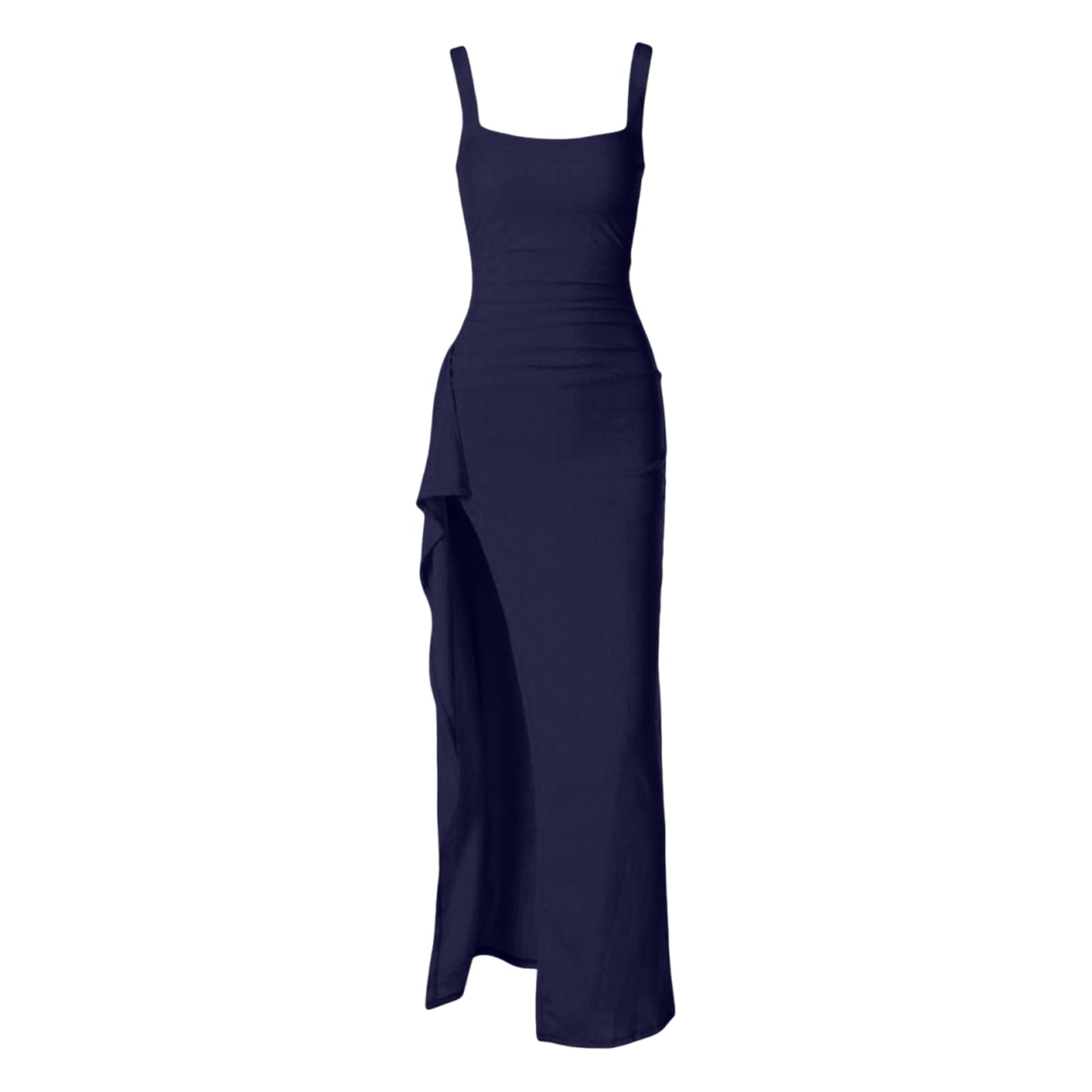 Abito da Cerimonia Donna Vestito Lungo Elegante Scollo all'Americana Spalline Sottili Aderente con Spacco Abito da Sera per Matrimonio Damigella d'Onore Serata Formale Cena di Gala Beneficenza