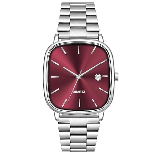 Image of Acnos Luxury Square Dial Quartz Watch for Men & Women - Stainless Steel Bracelet, Minimalist Analog Wristwatch with Date Window Pack of 1