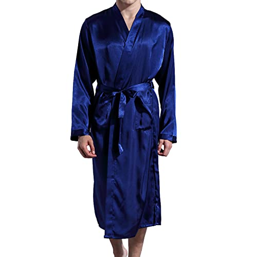 Previn Men's Satin Kimono Robe Long Spa Bathrobes Luxurious Silk Long Sleeve Loungewear