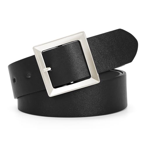 Women Leather Belt Fashion Waist Belt for Jeans Pants Dresses Ladies Belt with Gold Silver Buckle