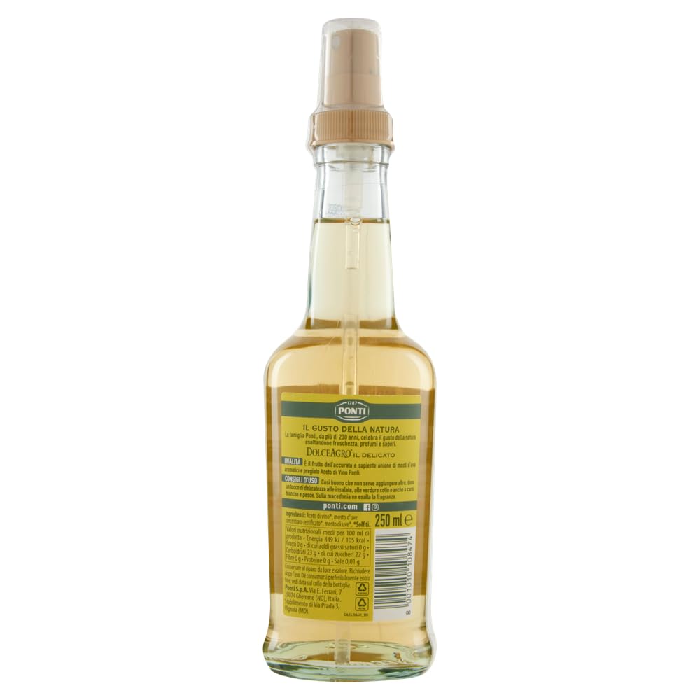 Ponti Lot de 6 flacons de vinaigre Dolceagro Il Delicato en spray vinaigre de vin et moût de raisins aromatique 250 ml + 1 sachet de talc Felce Azzurra 100 g