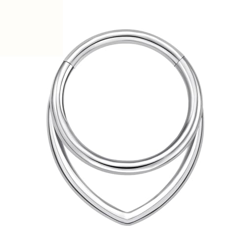 PIERCINGFUN 16 Gauge Septum Ring 16G Hinged Nose Ring Septum Clicker V-Style Silver Septum Daith Hoop Rings Piercing Jewelry Woman Men Gifts